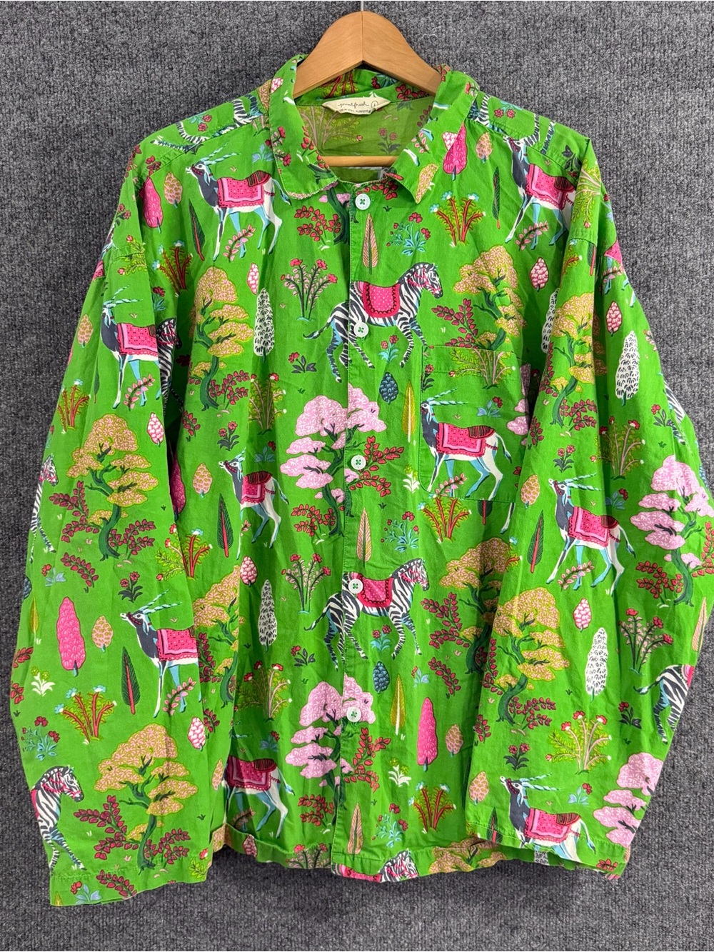 Printfresh Anthropologie Womens Button Up Pajama Top Long Sleeve Green Large
